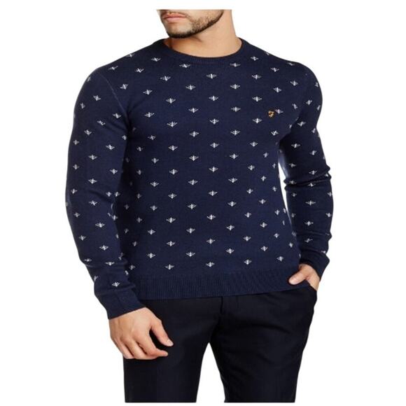 Farah Mens Printed Crew Neck Jumper Sweater - Picture 1 of 5
